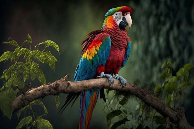 Colorful parrot on a branch created with generative ai technology high quality illustration