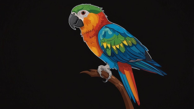 a colorful parrot on a branch with a black background