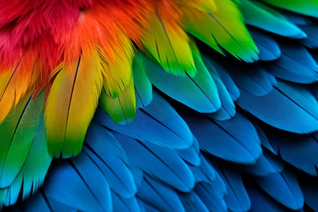 Colorful parrot feathers closeup Parrot feathers background AI Generated