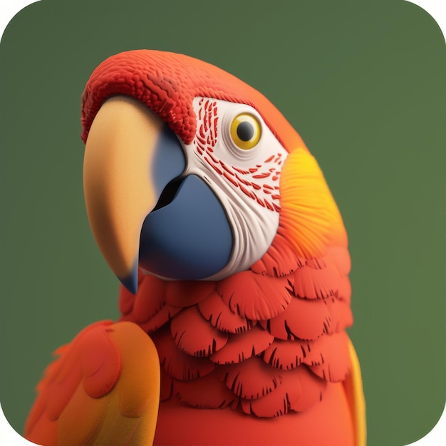 Photo colorful parrot on green background in modern 3d style