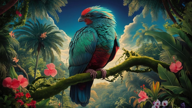 a colorful parrot is perched on a branch with flowers in the background Ai generated