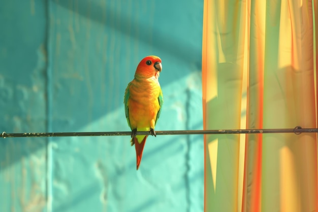 Photo a colorful parrot is perched on a pole