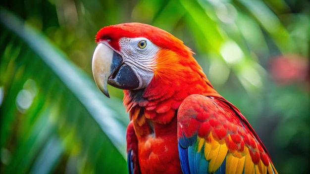 a colorful parrot is shown with a red and blue feathers