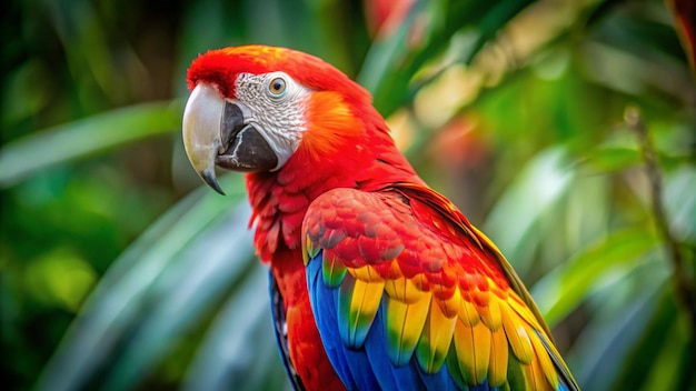 a colorful parrot is shown with a red yellow and blue feathers