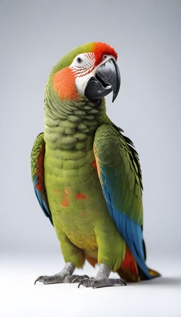 a colorful parrot is standing on a white surface