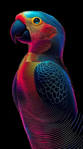 Colorful Parrot in Neon Lines Art