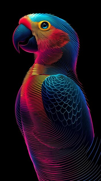 Photo colorful parrot in neon lines art