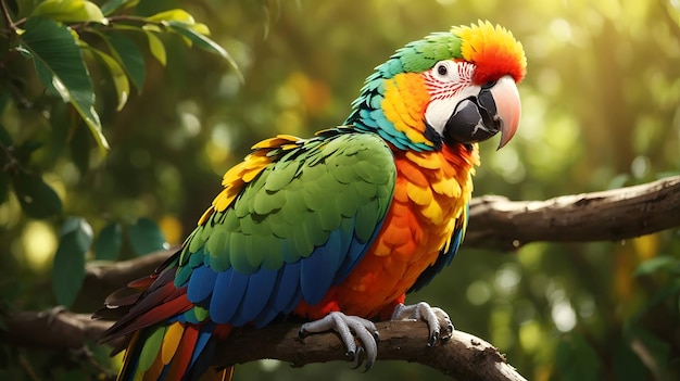 A colorful parrot perched atop a tree branch generated ai