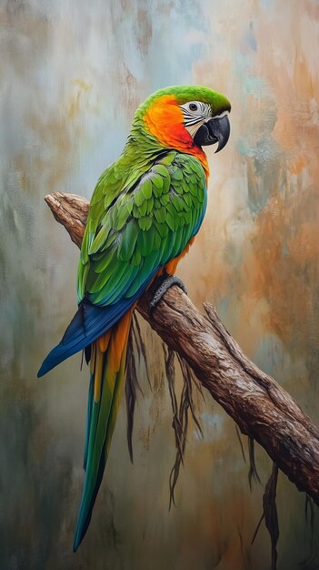 Photo colorful parrot perched on a branch in a vibrant rainforest setting during daylight hours