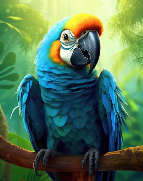 Colorful Parrot Perched on Tree Branch