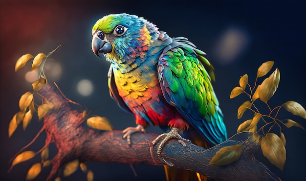 A colorful parrot perched on a tree branch