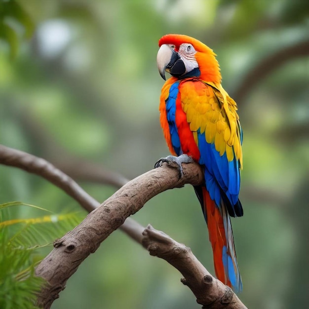 a colorful parrot sits on a branch in a tree