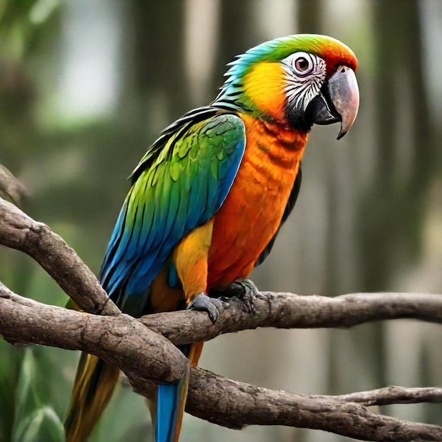 a colorful parrot sits on a branch with the word parrot on it