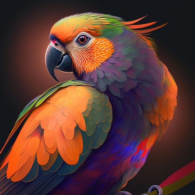 Photo a colorful parrot with a black background and the word parrot on it.