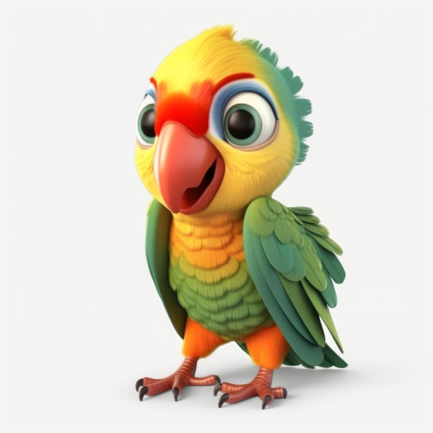 A colorful parrot with a blue beak and a red beak is on a white background.