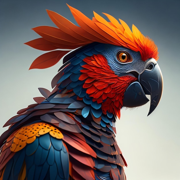 A colorful parrot with a blue and red head and yellow eyes.