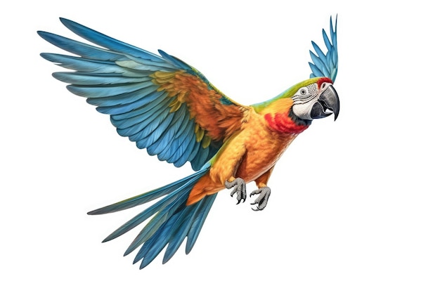 a colorful parrot with a blue tail and a red beak