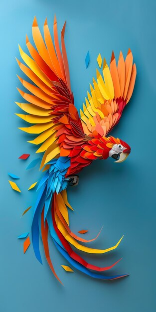 a colorful parrot with a colorful tail and a blue background