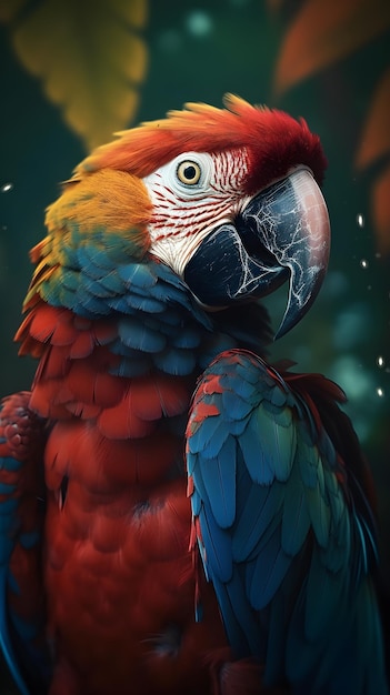 A colorful parrot with a large beak in the forest