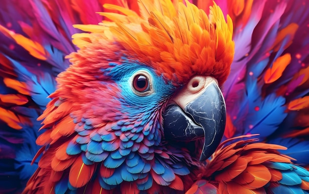 A colorful parrot with a large beak and a large eye.