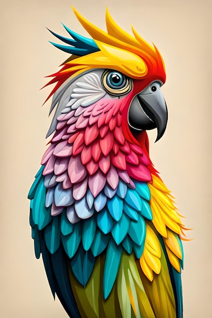 A colorful parrot with a large blue eye.