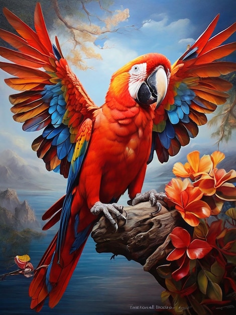 a colorful parrot with a parrot on its chest