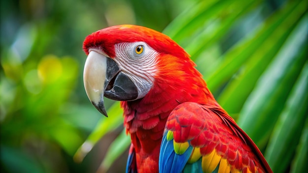 Photo a colorful parrot with a yellow eye and a black beak