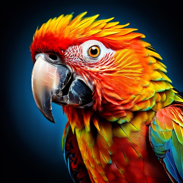 a colorful parrot with a yellow and red beak