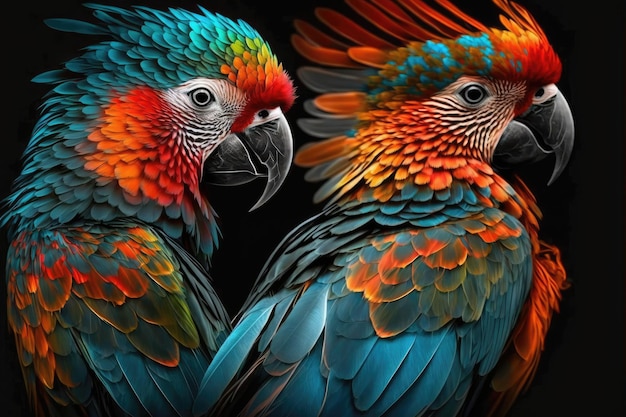 Colorful Parrots in a Pair