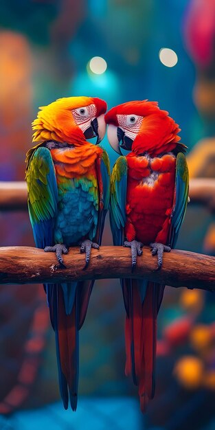 Colorful parrots perched on a branch