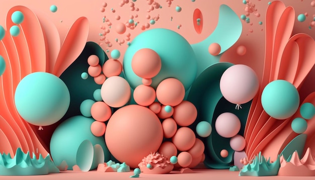 Colorful Party Background with Coral Pink and Aqua Balloons Generative Ai