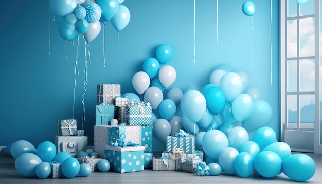 colorful party birthday background with balloons baby shower interior