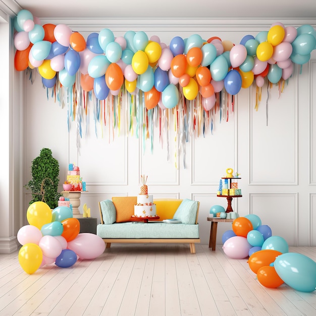 colorful party birthday background with balloons baby shower interior