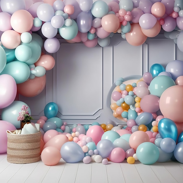 colorful party birthday background with balloons baby shower interior