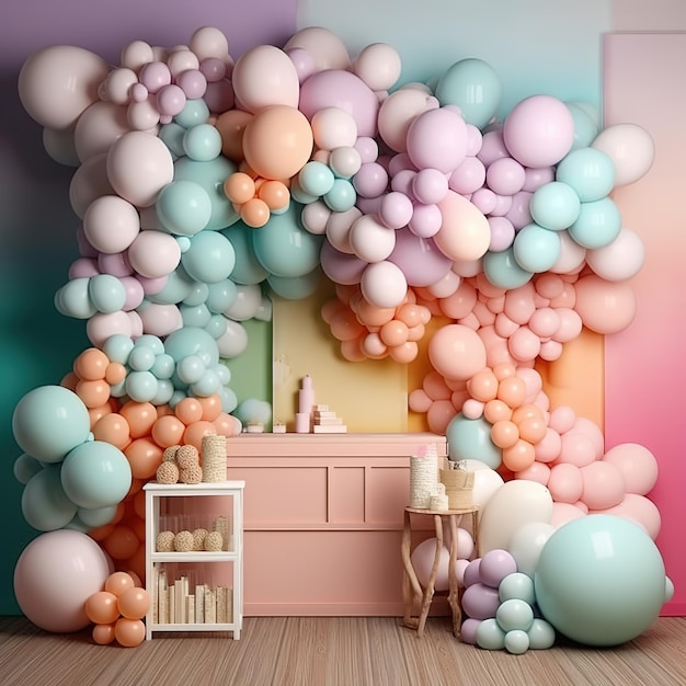 colorful party birthday background with balloons baby shower interior