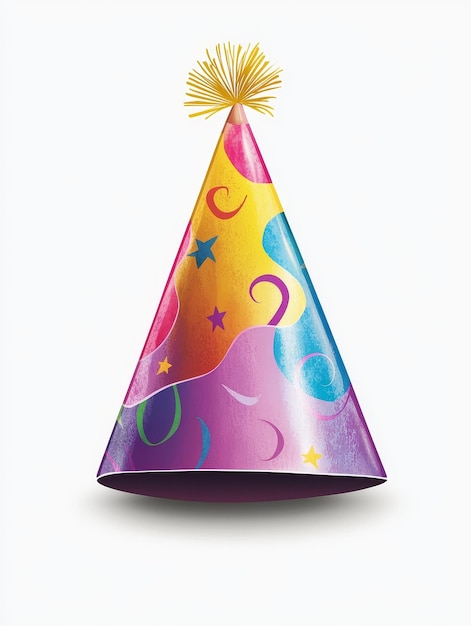 Photo colorful party hat with stars and swirls