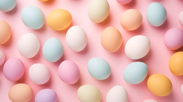 Photo colorful pastel easter eggs arranged elegantly on soft pink background