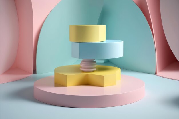 Colorful pastel object podium product display AI generation