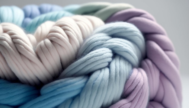 A colorful pastel yarn for knitting is shown in a close up shot Generated AI