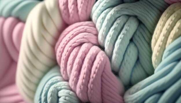 A colorful pastel yarn for knitting is shown in a close up shot Generated AI