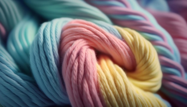 A colorful pastel yarn for knitting is shown in a close up shot Generated AI