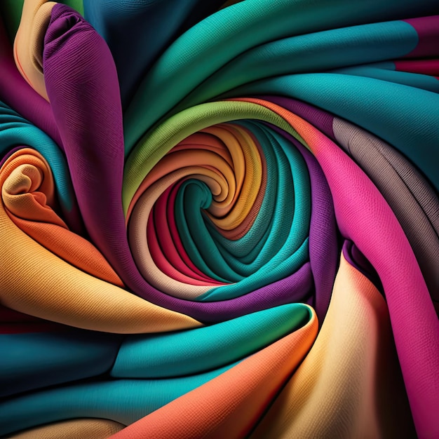 A colorful pattern of fabric with a spiral in the center.