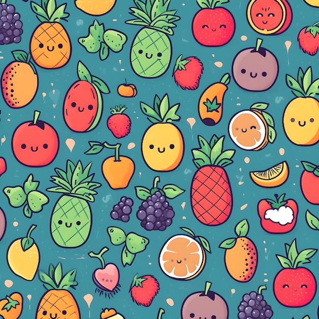 A colorful pattern of fruits and berries.