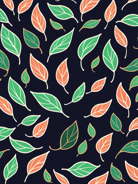 a colorful pattern of leaves and a blue background