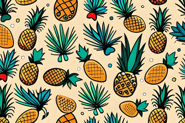 A colorful pattern of pineapples with a blue and green design.