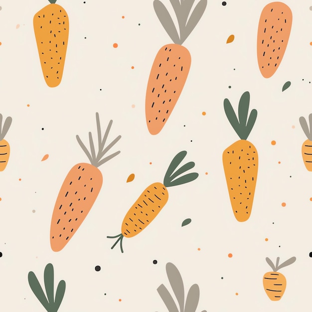 Photo a colorful pattern with carrots and leaves on a beige background