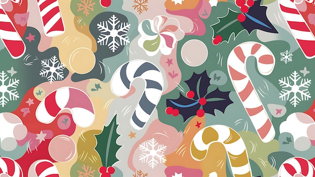 a colorful pattern with a christmas tree and a pomegranate