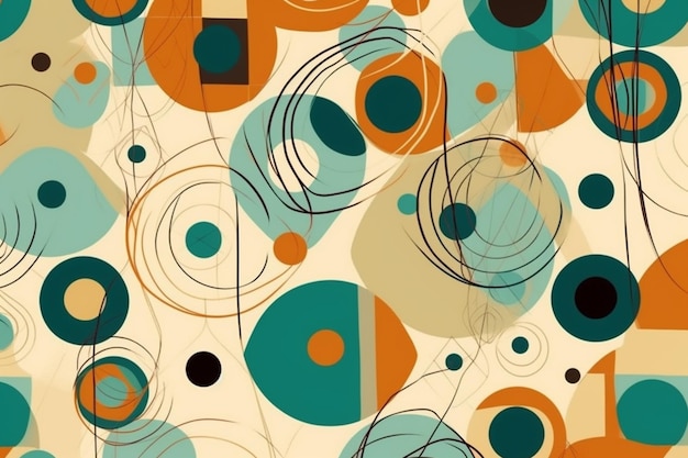 A colorful pattern with circles and circles on a beige background.