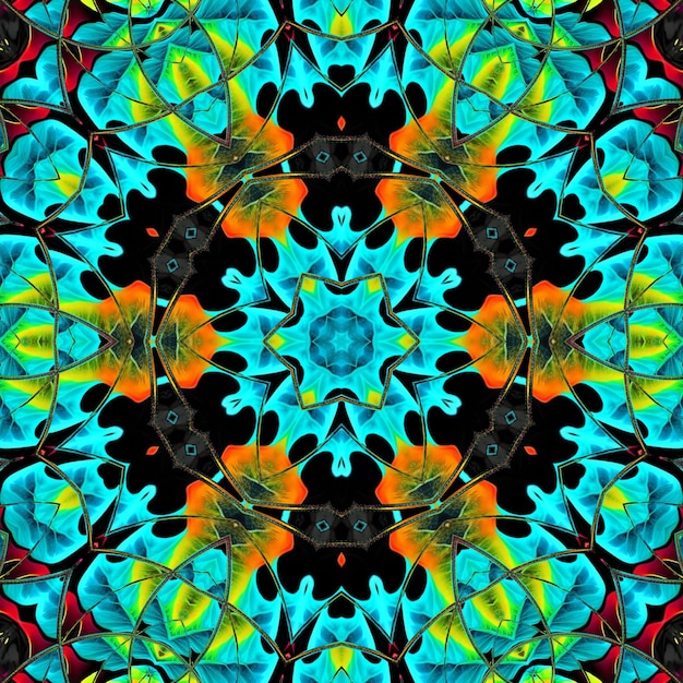 A colorful pattern with a flower on it.