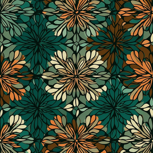 A colorful pattern with flowers and leaves.